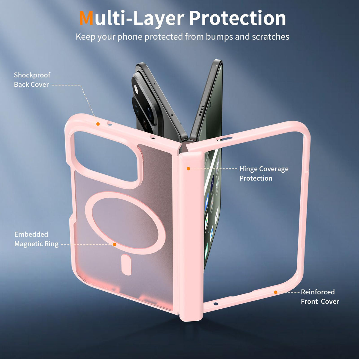 For Google Pixel 11 Pro Fold Skin Feel TPU Hybrid PC Magnetic Phone Case with Hinge Cover - Pink - EDA010202101C