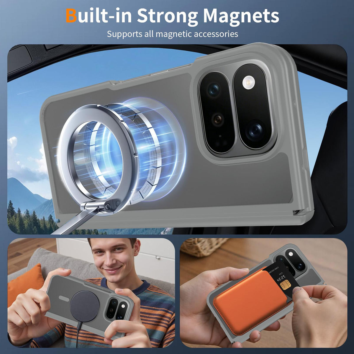 For Google Pixel 11 Pro Fold Skin Feel TPU Hybrid PC Magnetic Phone Case with Hinge Cover - Dark Grey - EDA010202101E