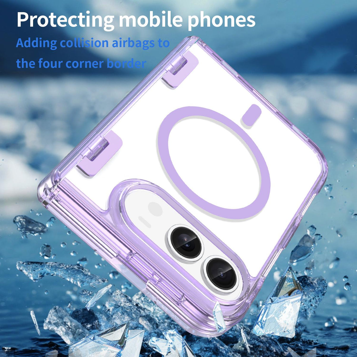 For iPhone Duo PC Hybrid TPU Airbag Folding Center Axis Magnetic Phone Case - Transparent Purple - EDA010226301D