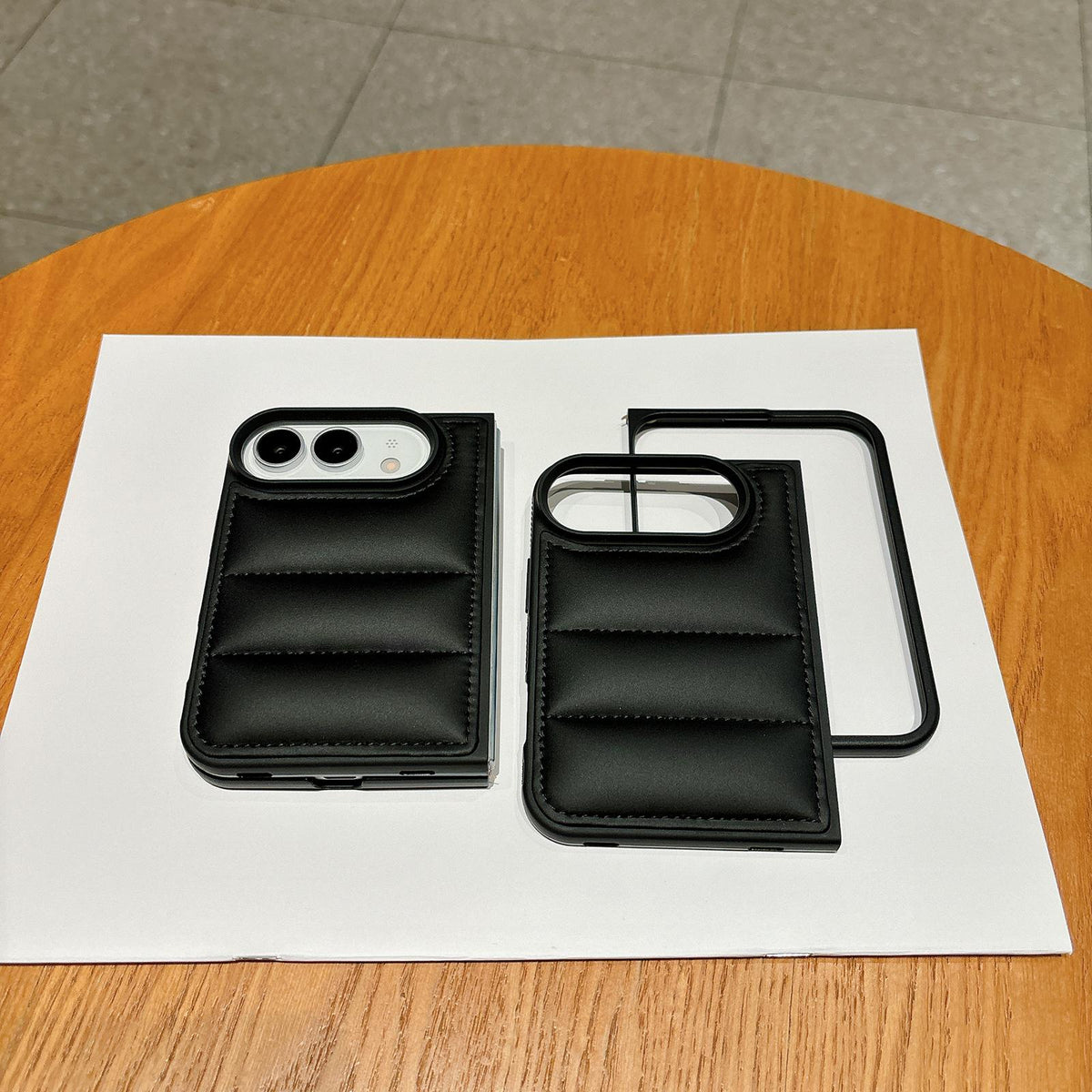 For iPhone Duo Cotton Filling Down Jacket Folding Phone Case - Black - EDA010230401A