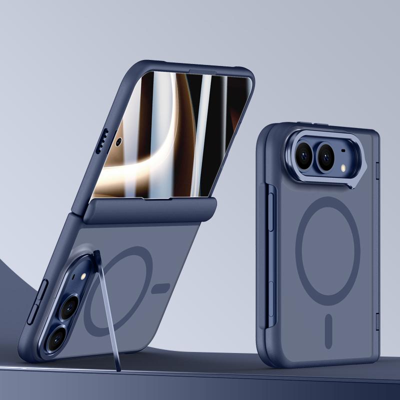 For iPhone Duo Shield Armor Series Integrated HD Film Matte Frosted Full Coverage Magnetic Phone Case with Lens Holder - Navy Blue - EDA010231901B