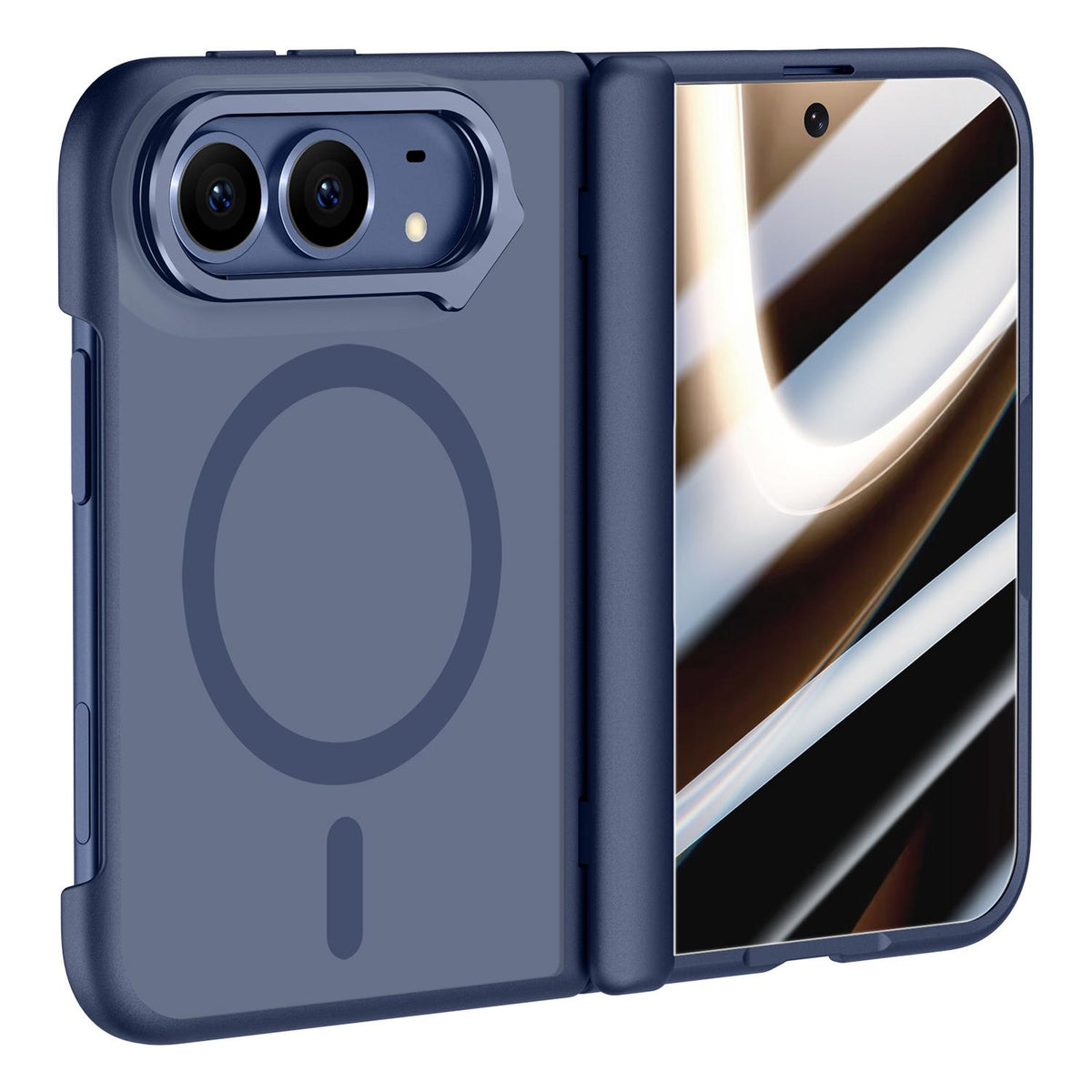 For iPhone Duo Shield Armor Series Integrated HD Film Matte Frosted Full Coverage Magnetic Phone Case with Lens Holder - Navy Blue - EDA010231901B