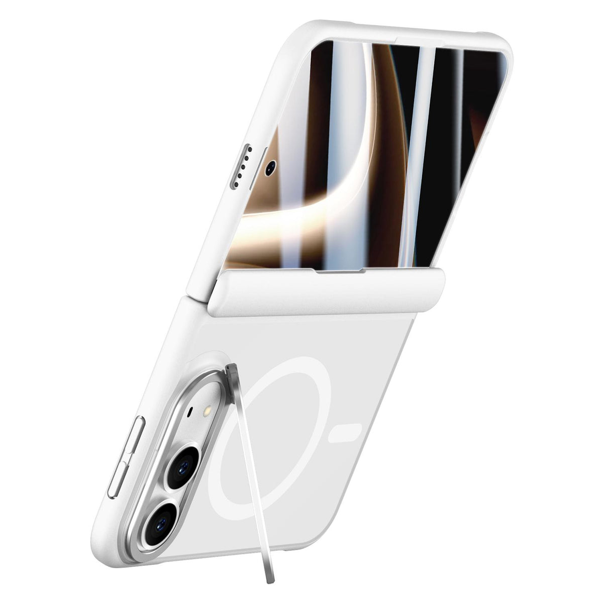 For iPhone Duo Shield Armor Series Integrated Privacy Film Matte Frosted Full Coverage Magnetic Phone Case with Lens Holder - White - EDA010232401C