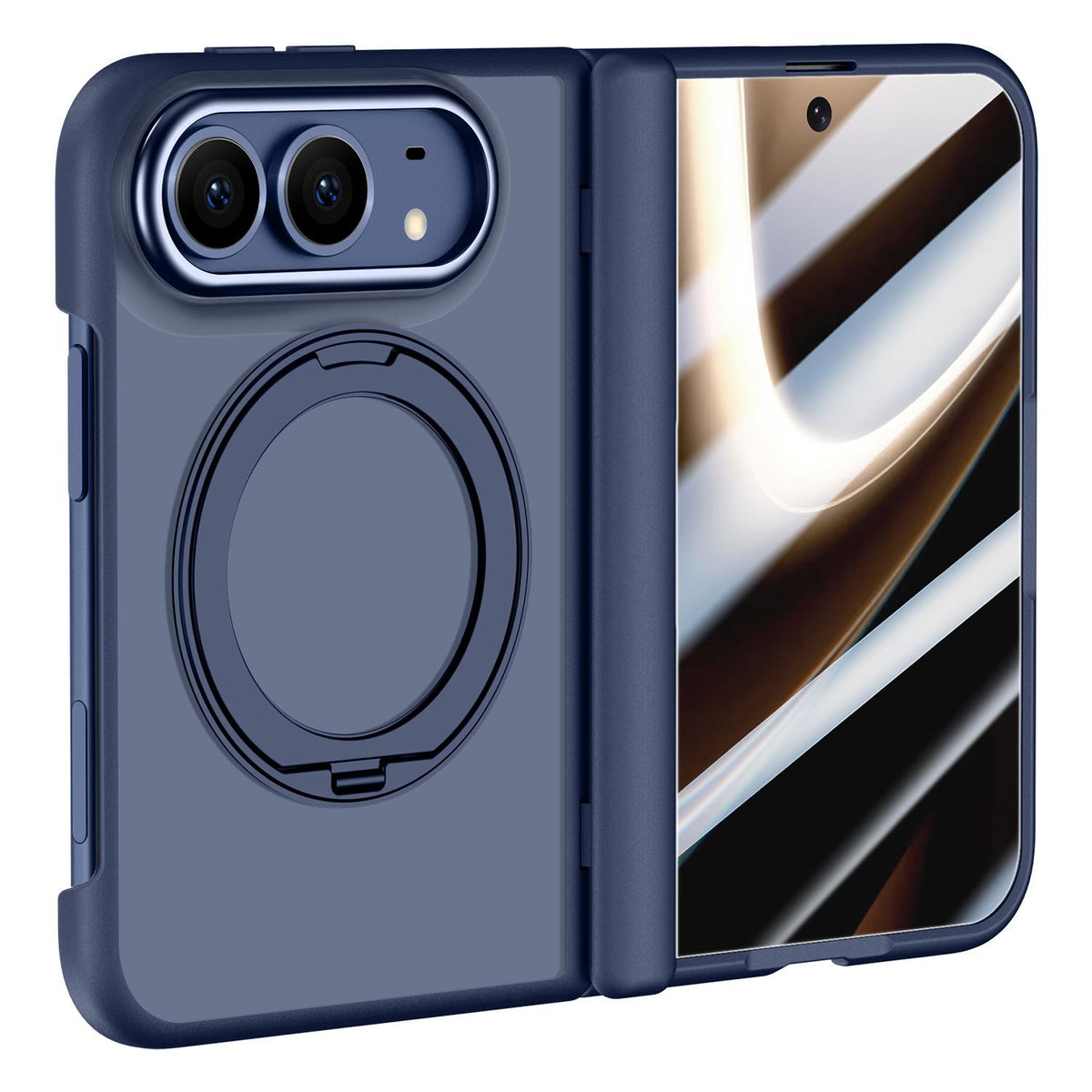 For iPhone Duo Shield Series Integrated Privacy Film Matte Frosted Magnetic Phone Case with 360-Degree Rotating Stand - Navy Blue - EDA010232901B