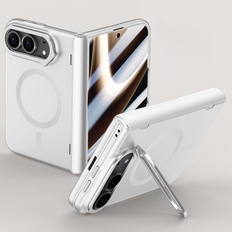 For iPhone Duo Crazy Series Integrated HD Film Skin Feel Center Axis Magnetic Phone Case with Lens Holder - Silver - EDA010234001C
