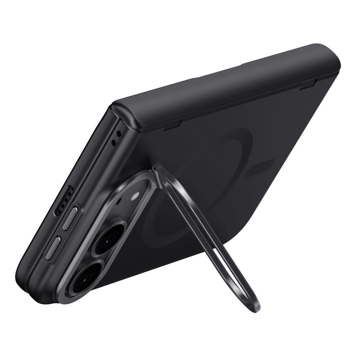 For iPhone Duo Crazy Series Integrated Privacy Film Skin Feel Center Axis Magnetic Phone Case with Lens Holder - Black - EDA010234301A