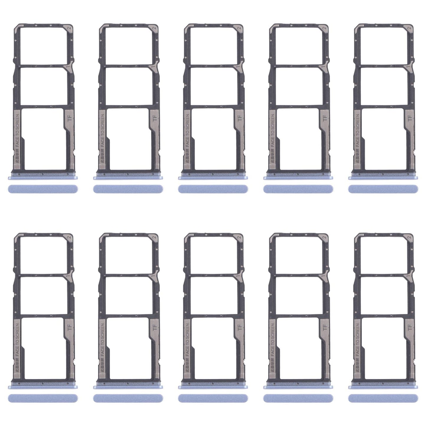 For Xiaomi Poco M6 Pro 4G 10pcs SIM Card Tray + SIM Card Tray + Micro SD Card Tray (Blue)