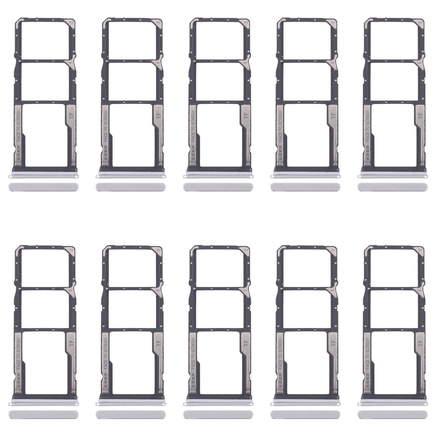 For Xiaomi Redmi 13C 5G 10pcs SIM Card Tray + SIM Card Tray + Micro SD Card Tray (Silver)