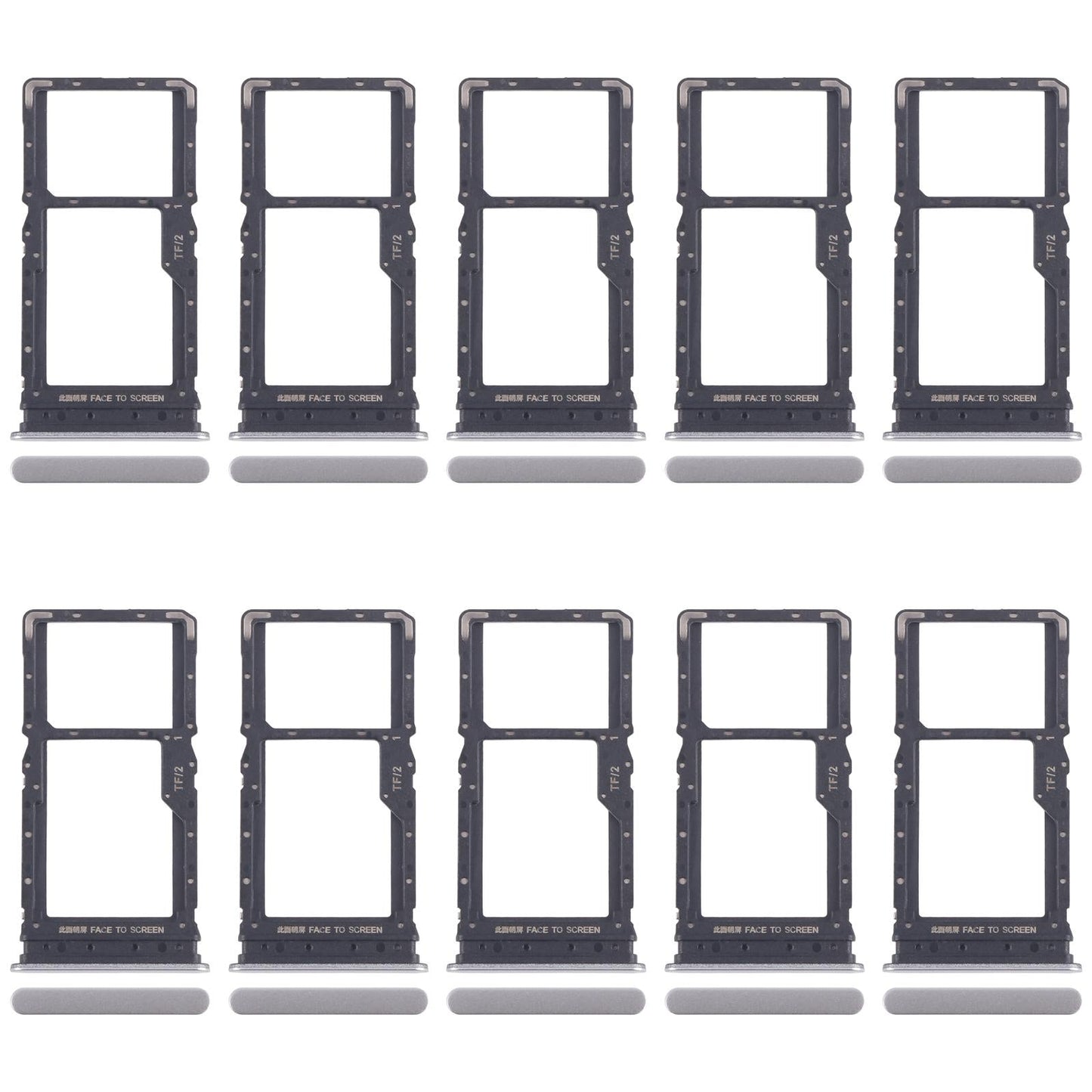 For Xiaomi Redmi 15 5G 10pcs SIM Card Tray + SIM Card Tray / Micro SD Card Tray (Silver)