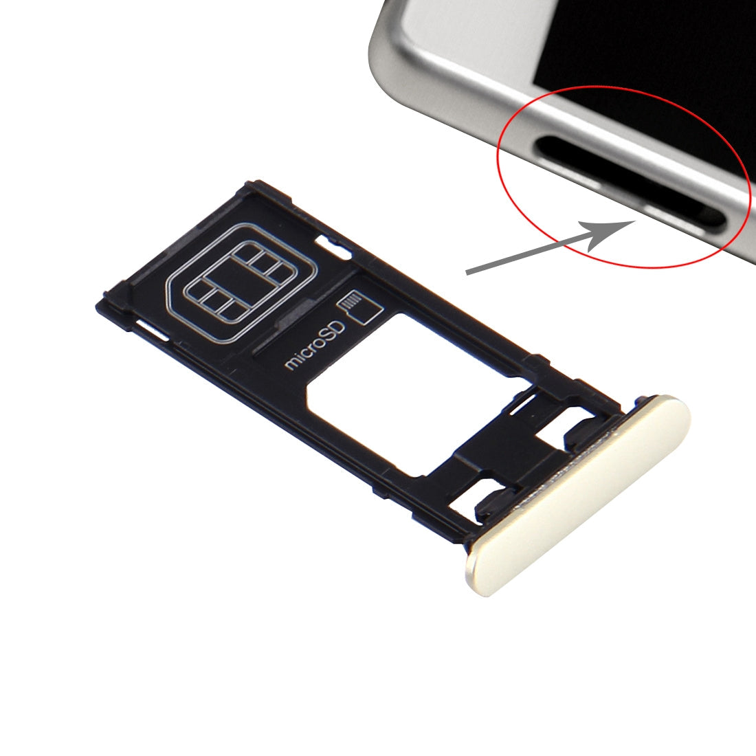 SIM Card Tray + Micro SD Card Tray + Card Slot Port Dust Plug for Sony Xperia X (Single SIM Version)(Lime Gold)