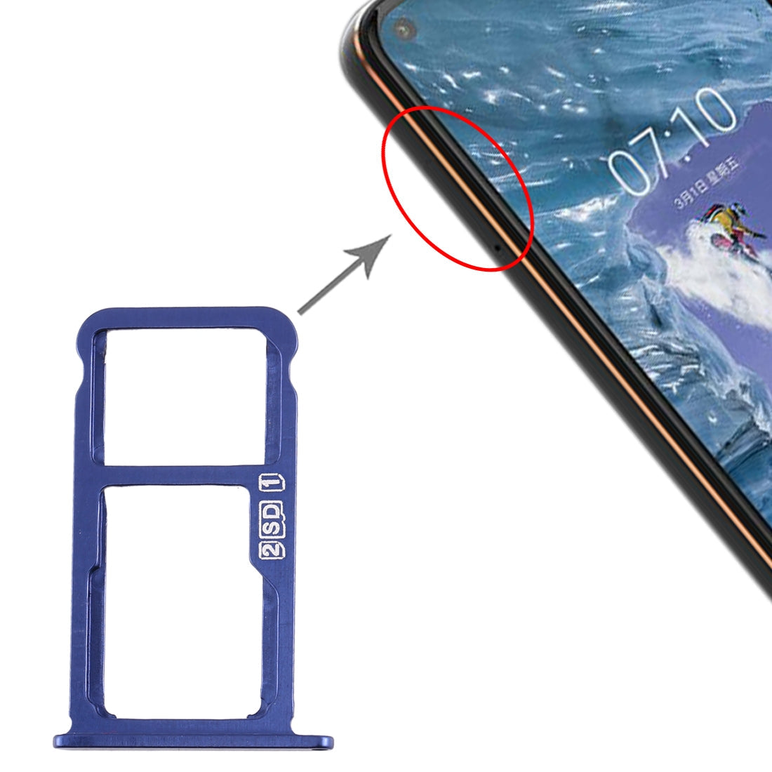 SIM Card Tray + SIM Card Tray / Micro SD Card Tray for Nokia X7 / 8.1 / 7.1 Plus / TA-1131(Blue)