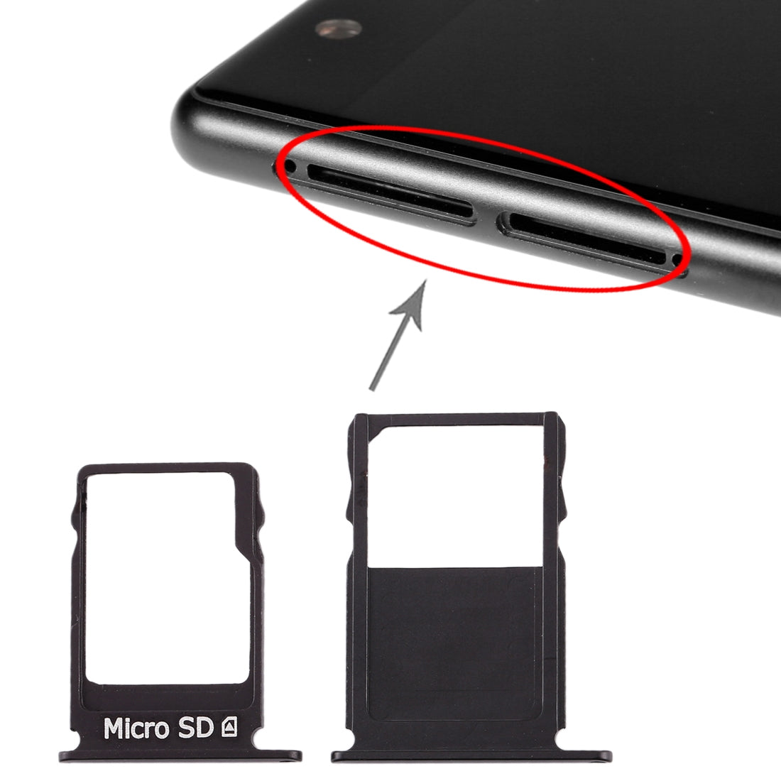 SIM Card Tray + Micro SD Card Tray for Nokia 3 TA-1020 TA-1028 TA-1032 TA-1038(Black)