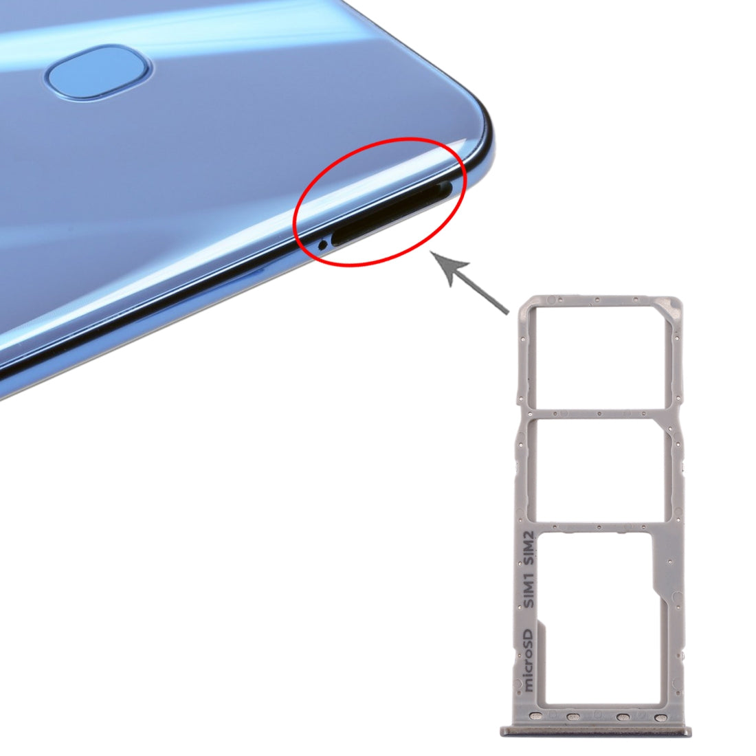 For Galaxy A20 A30 A50 SIM Card Tray + SIM Card Tray + Micro SD Card Tray (Grey)