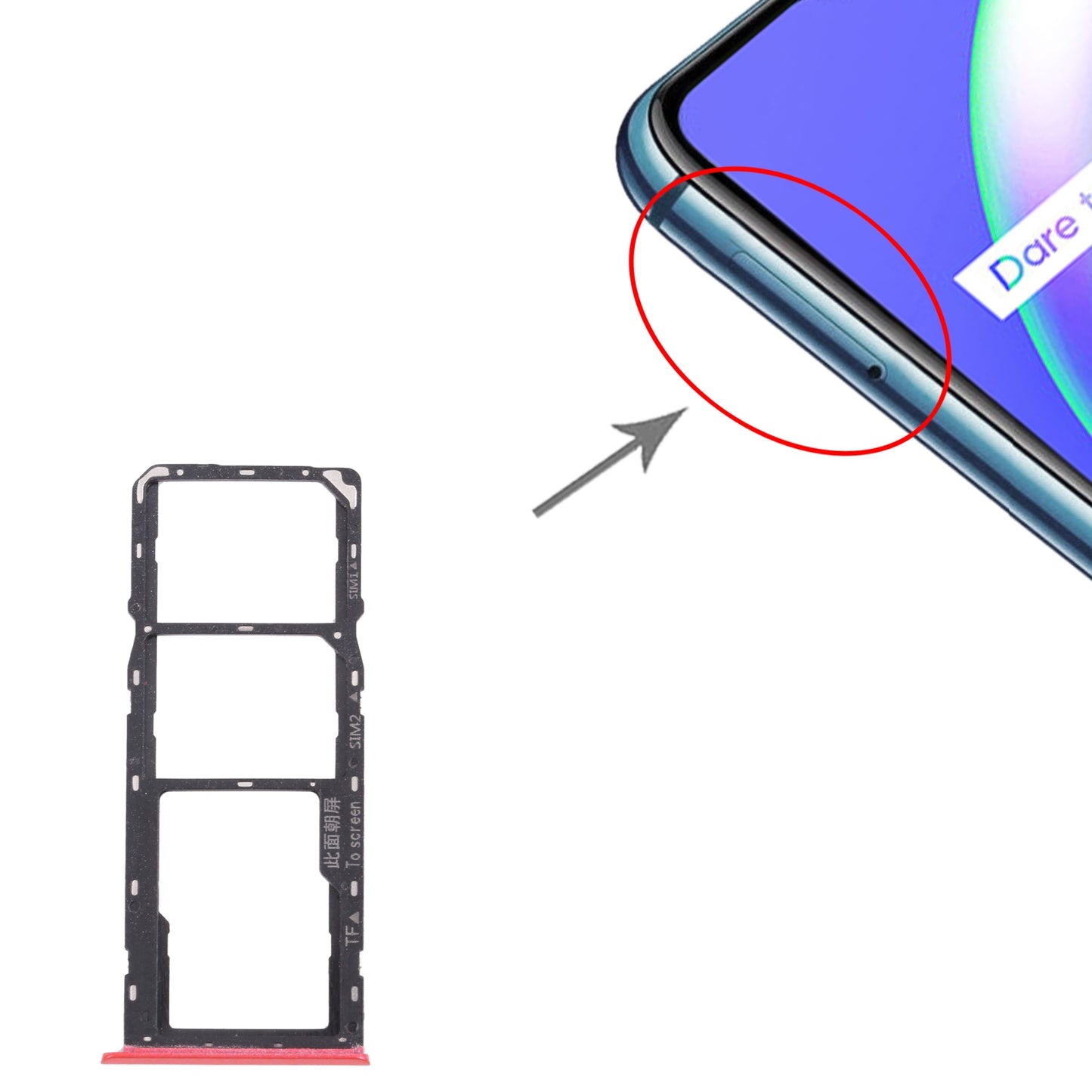 For OPPO Realme C12 RMX2189 SIM Card Tray + SIM Card Tray + Micro SD Card Tray (Red)