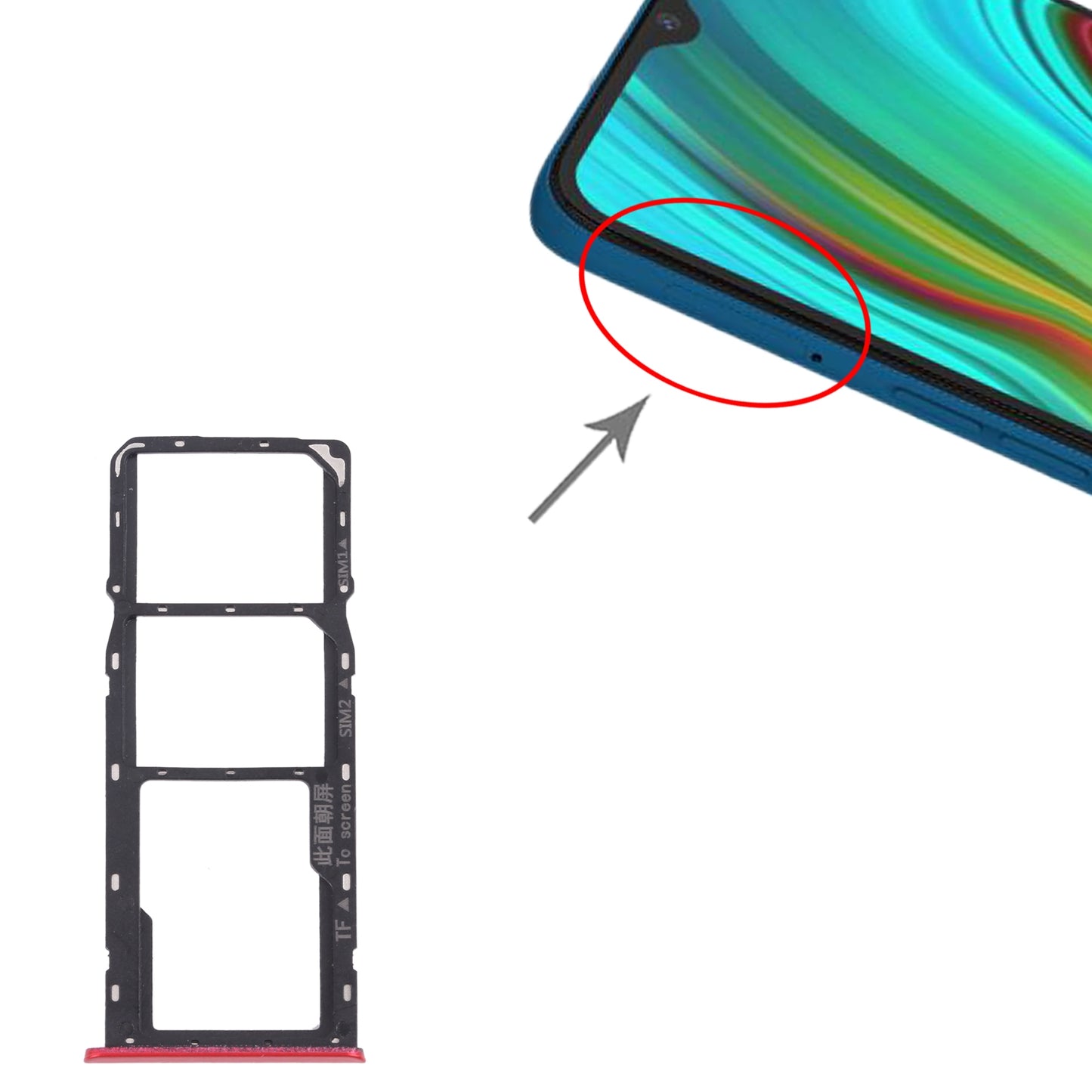 For OPPO Realme C3 RMX2027, RMX2020, RMX2021 SIM Card Tray + SIM Card Tray + Micro SD Card Tray (Red)