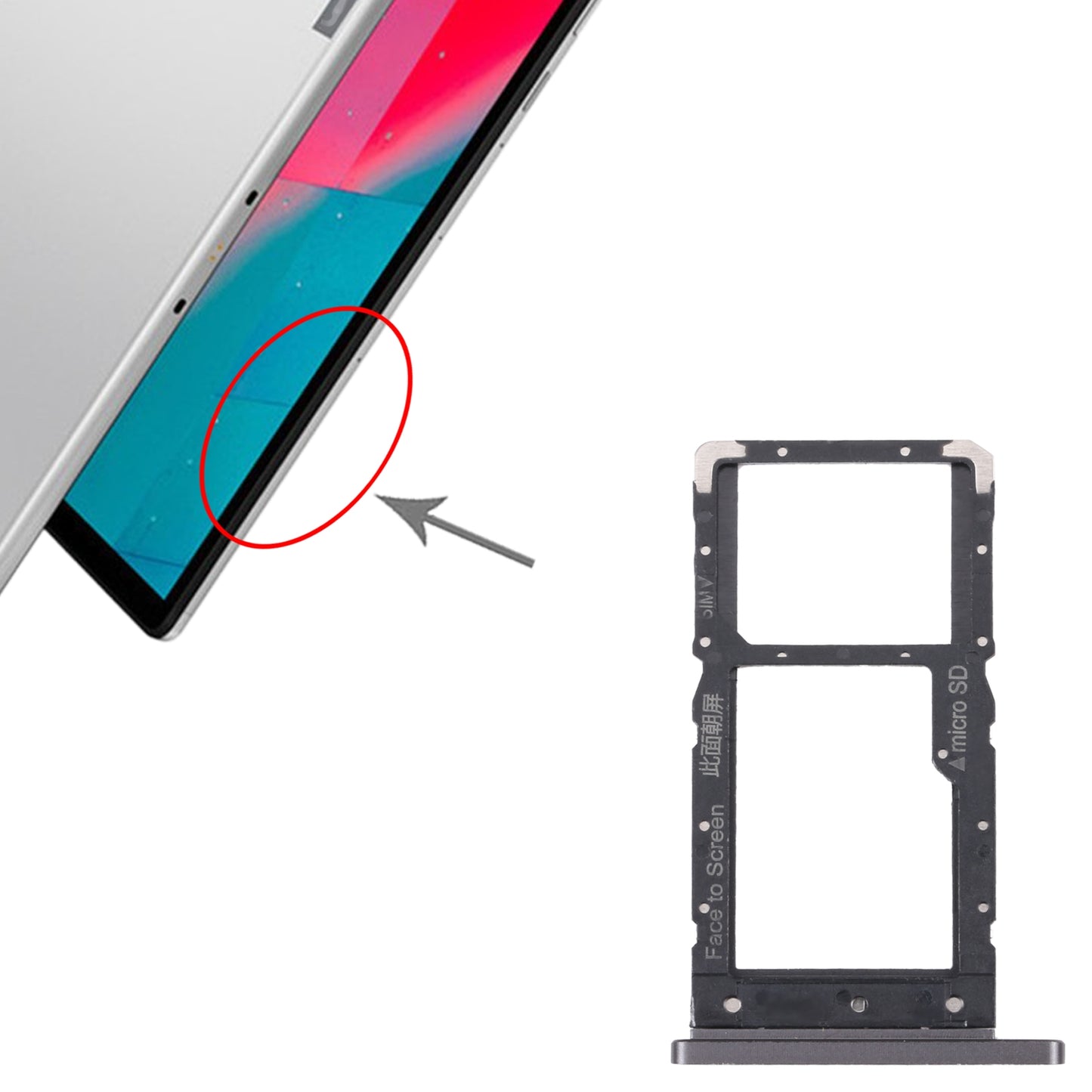 For Lenovo Tab M10 Plus TB-X606F TB-X606X SIM Card Tray + Micro SD Card Tray (Black)