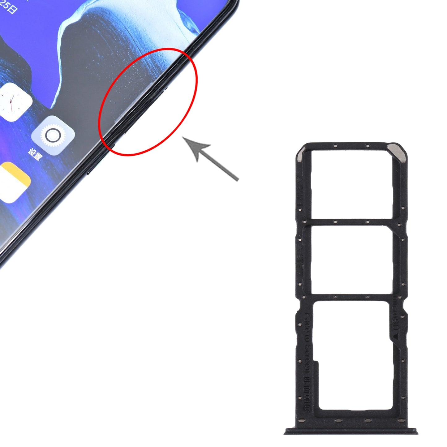 For OPPO Reno2 Z/Reno2 F SIM Card Tray + SIM Card Tray + Micro SD card tray (Black)
