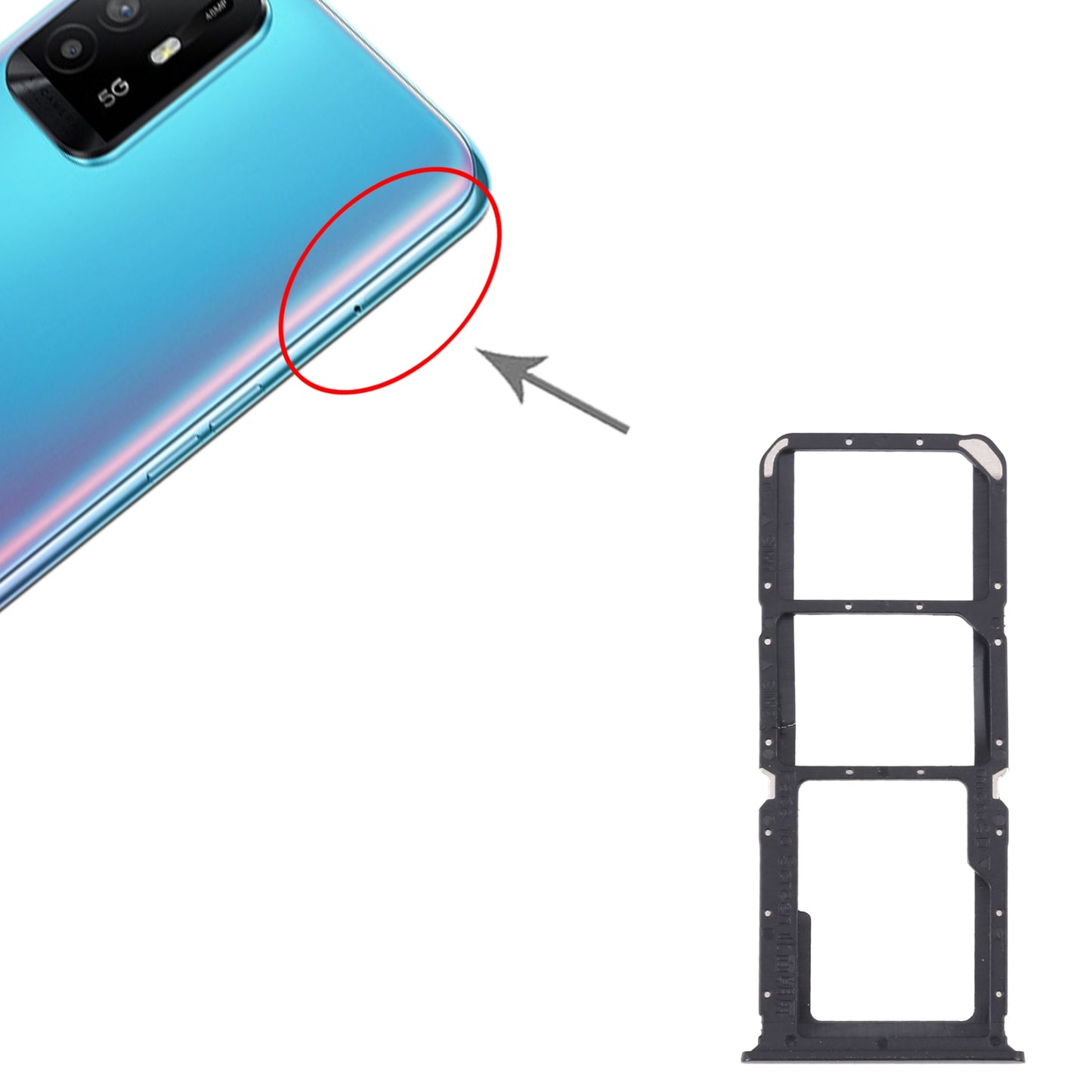 For OPPO A95 4G/Reno6 Lite SIM Card Tray + SIM Card Tray + Micro SD Card Tray (Black)