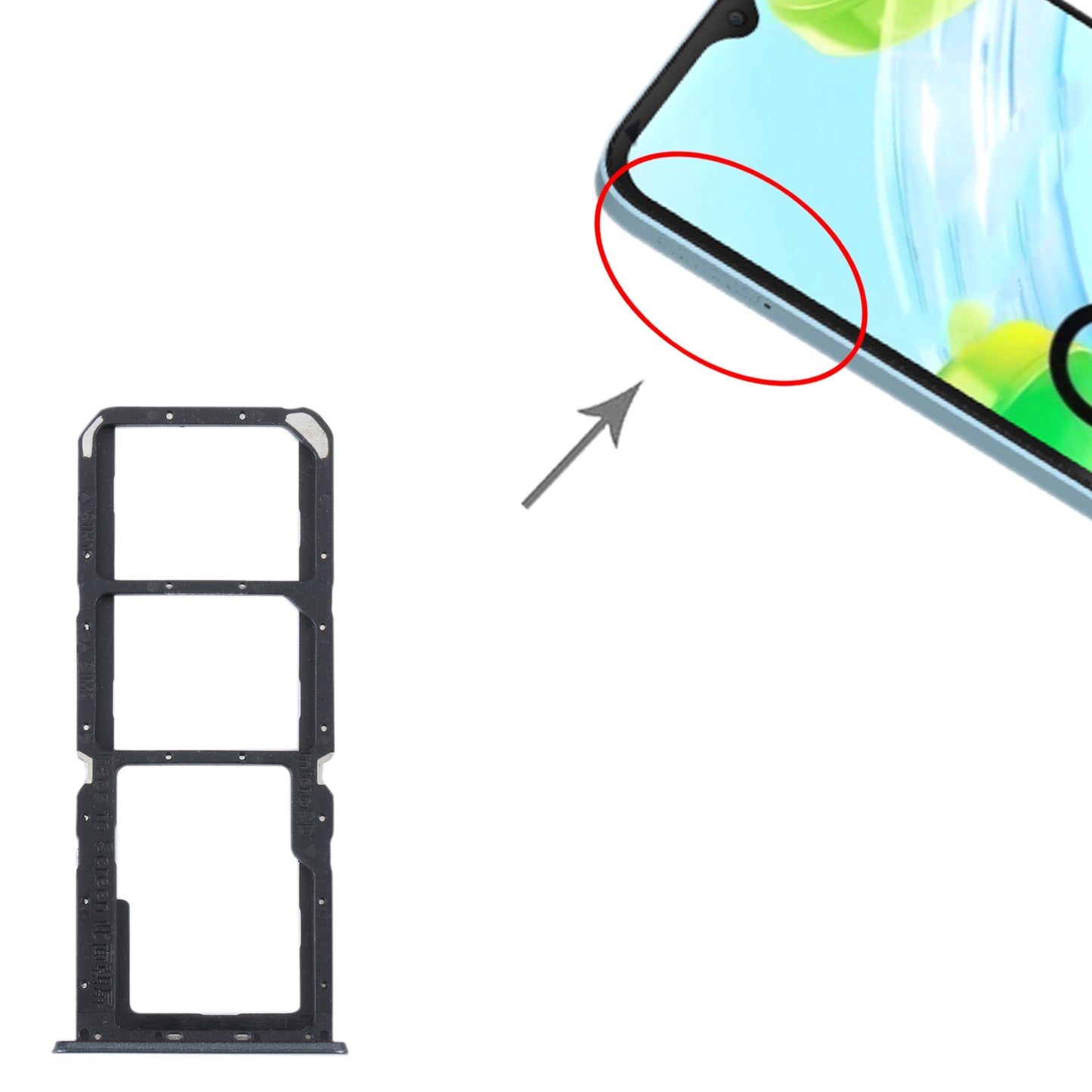 For Realme C30 SIM Card Tray + SIM Card Tray + Micro SD Card Tray (Black)