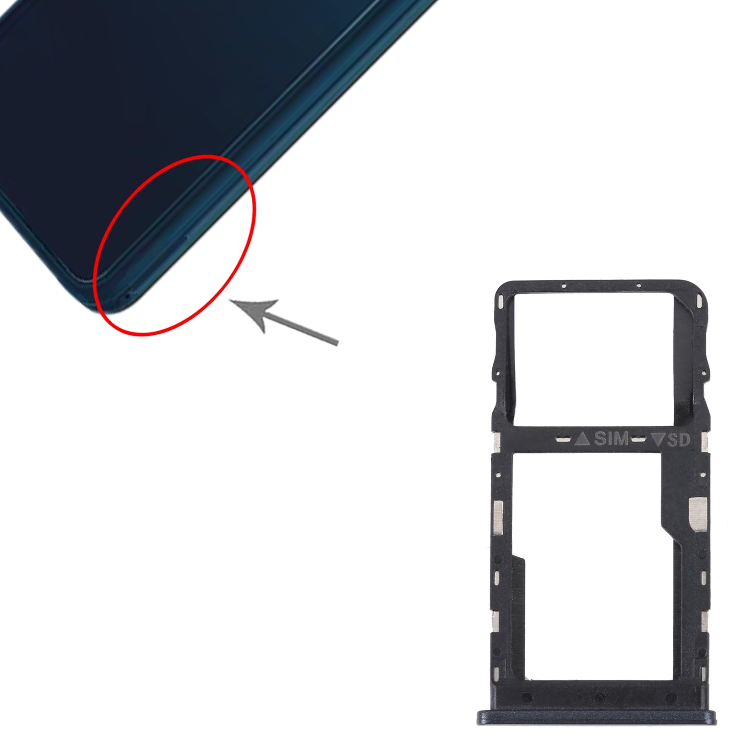 For TCL 20 R 5G Original SIM Card Tray + Micro SD Card Tray(Black)