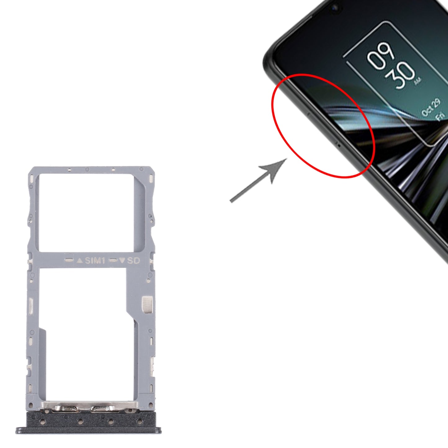 For TCL 20 XE Original SIM Card Tray + Micro SD Card Tray(Black)