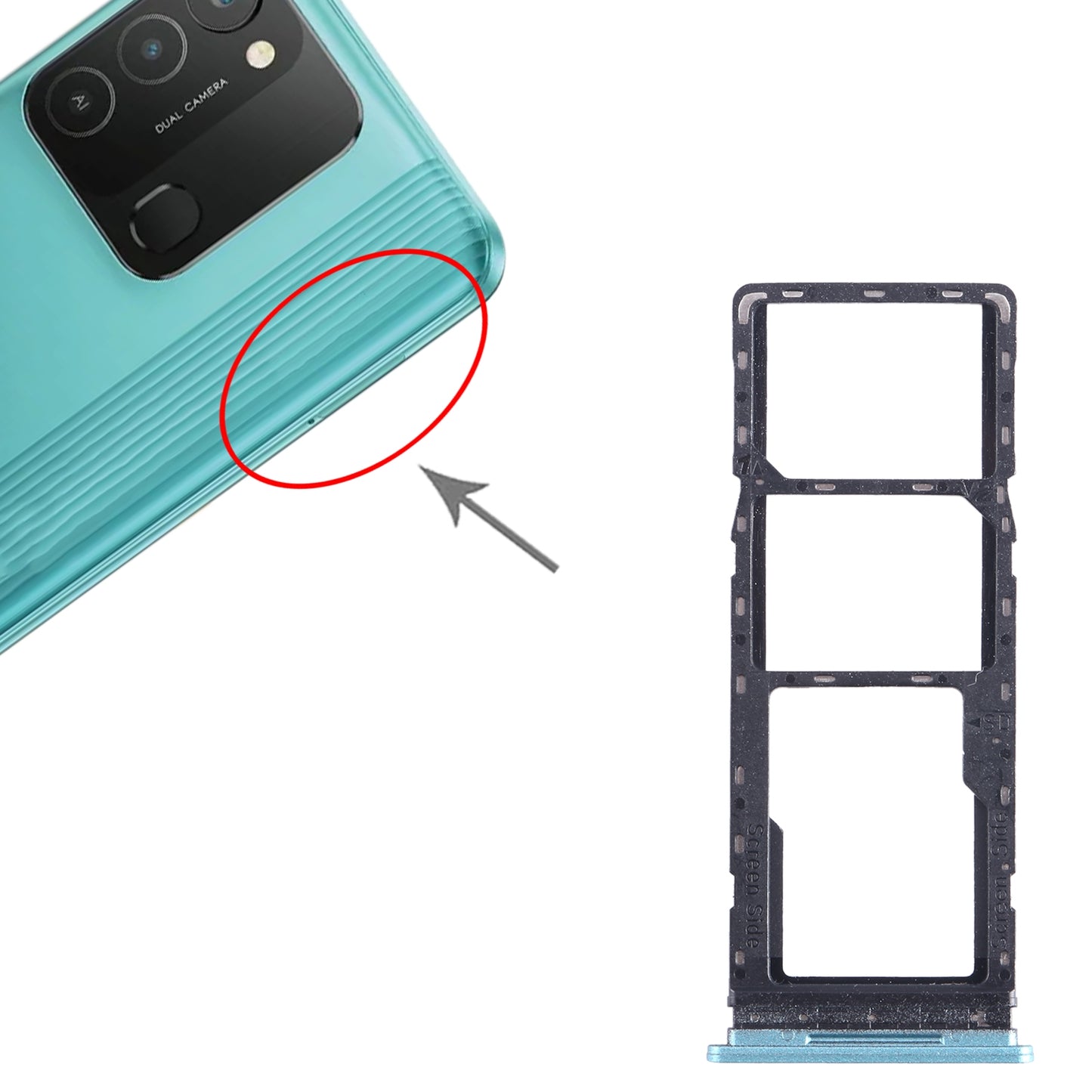 For Tecno Spark 8C KG5k SIM Card Tray + SIM Card Tray + Micro SD Card Tray (Green)