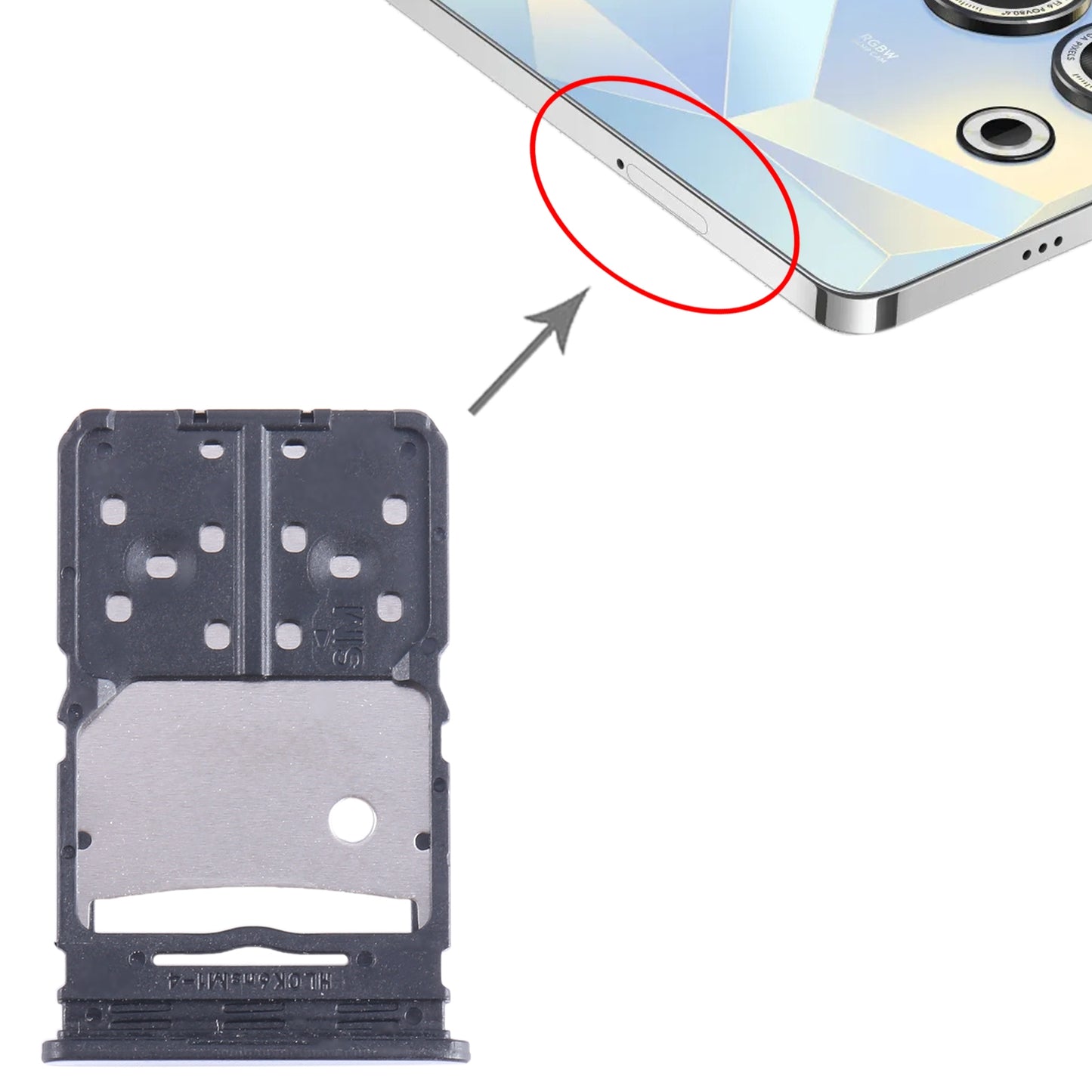 For Tecno Camon 20 SIM Card Tray + Micro SD Card Tray (Silver)