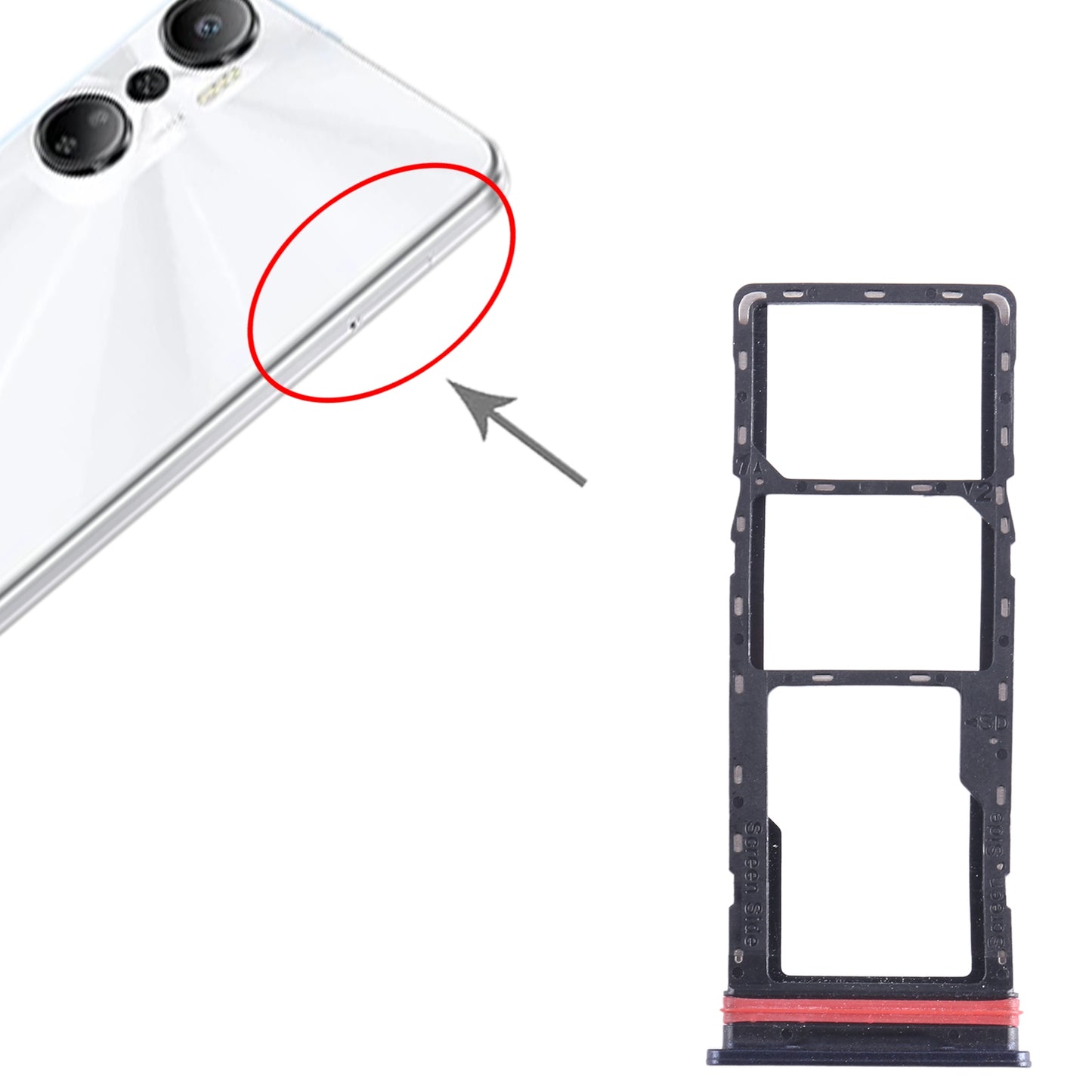 For Infinix Hot 20 X6826 SIM Card Tray + SIM Card Tray + Micro SD Card Tray (Black)