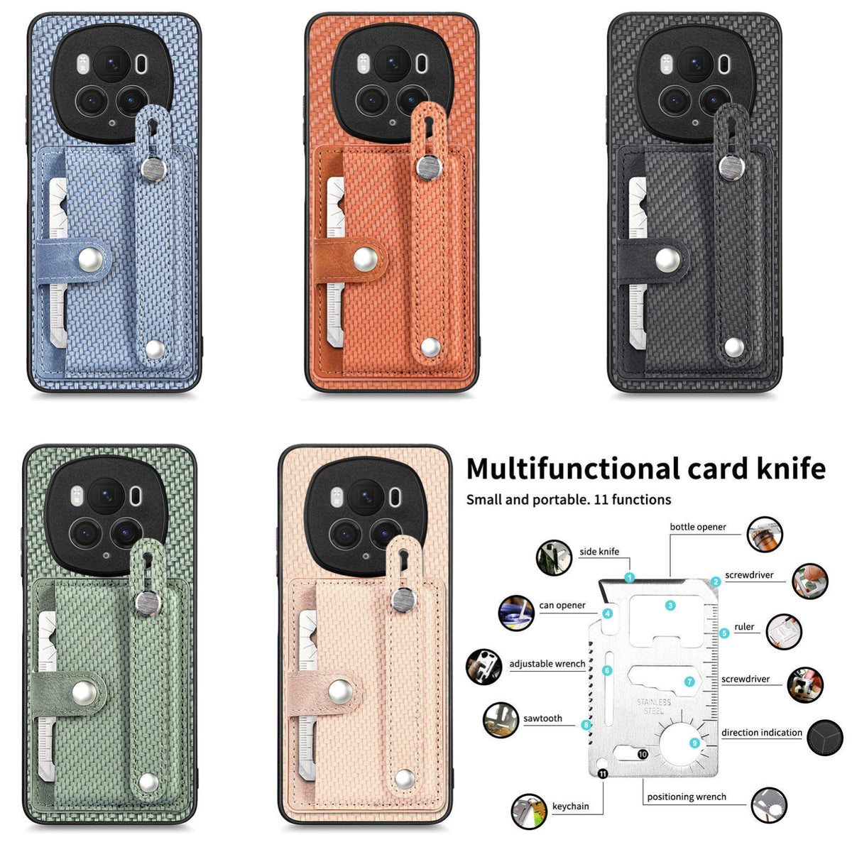 For Honor X80 Pro Max 5G Wristband Kickstand Card Wallet Back Cover Phone Case with Tool Knife - Black - SYA002231209A