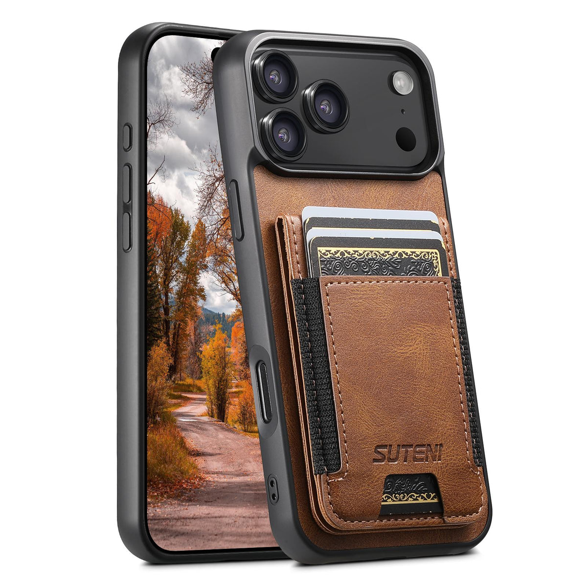 For iPhone 18 Pro Suteni H03 Oil Wax Leather Wallet Stand Back Phone Case - Brown - SYA002467327B