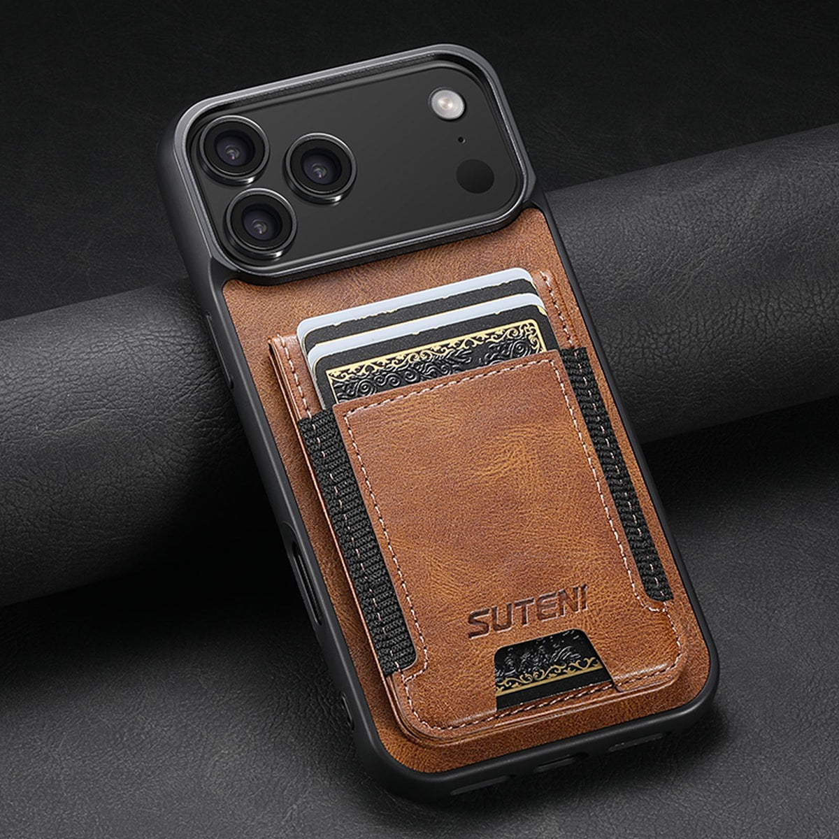 For iPhone 18 Pro Suteni H03 Oil Wax Leather Wallet Stand Back Phone Case - Brown - SYA002467327B