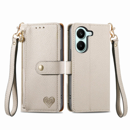 For Honor Play 80 Plus 5G Love Zipper Lanyard Leather Phone Case(Gray)