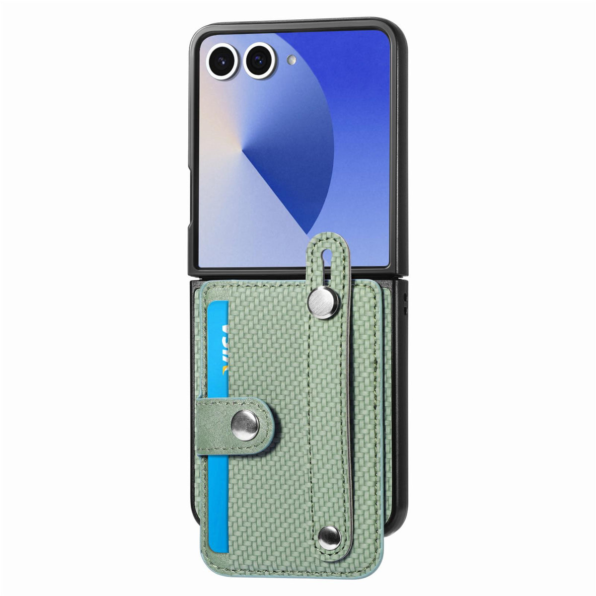 For Galaxy Z Flip8 5G Wristband Kickstand Card Wallet Back Cover Phone Case - Green - SYA002604104C