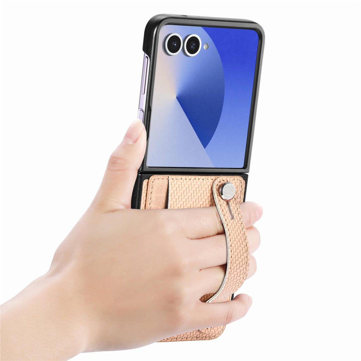 For Galaxy Z Flip8 5G Wristband Kickstand Card Wallet Back Cover Phone Case - Khaki - SYA002604104D