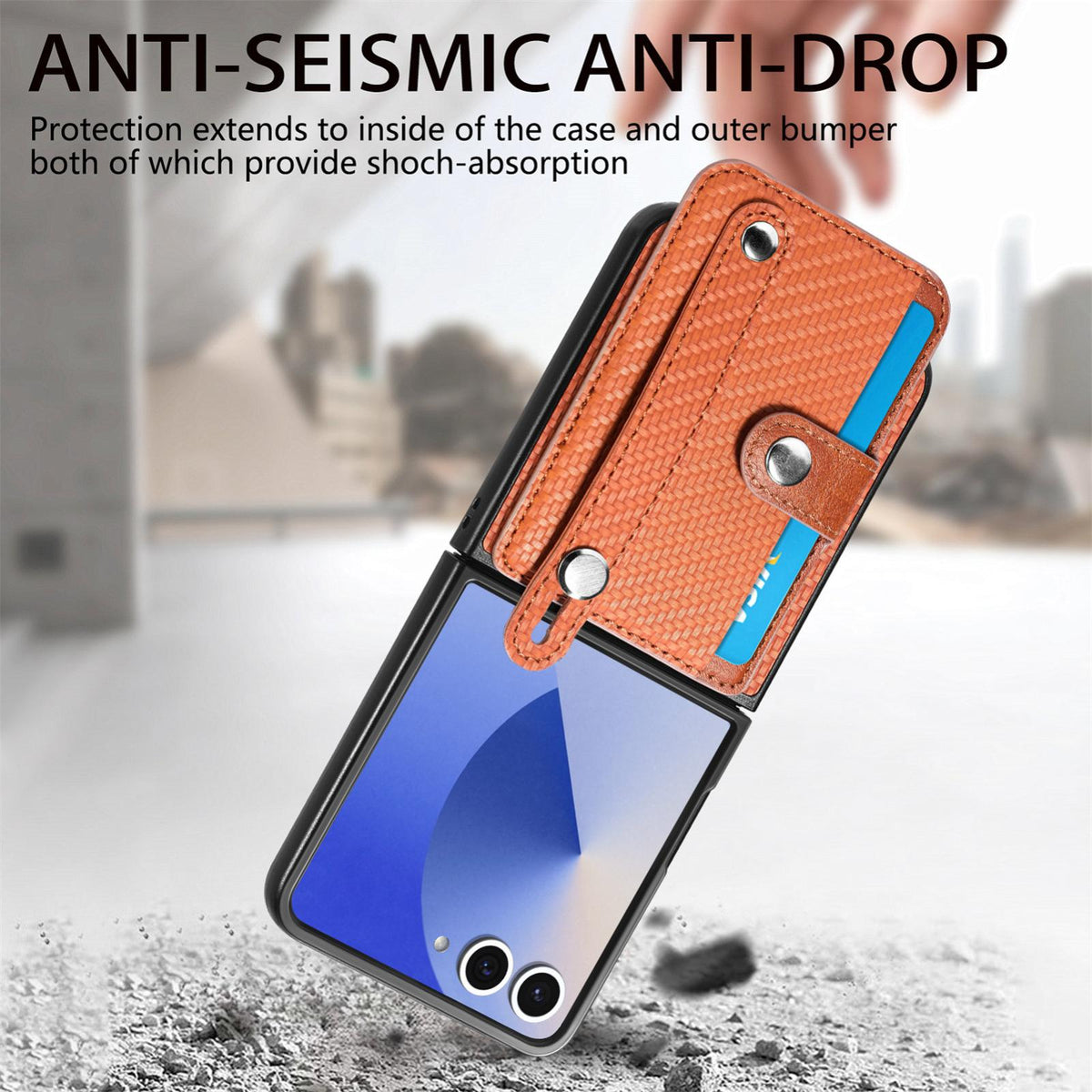 For Galaxy Z Flip8 5G Wristband Kickstand Card Wallet Back Cover Phone Case - Brown - SYA002604104E