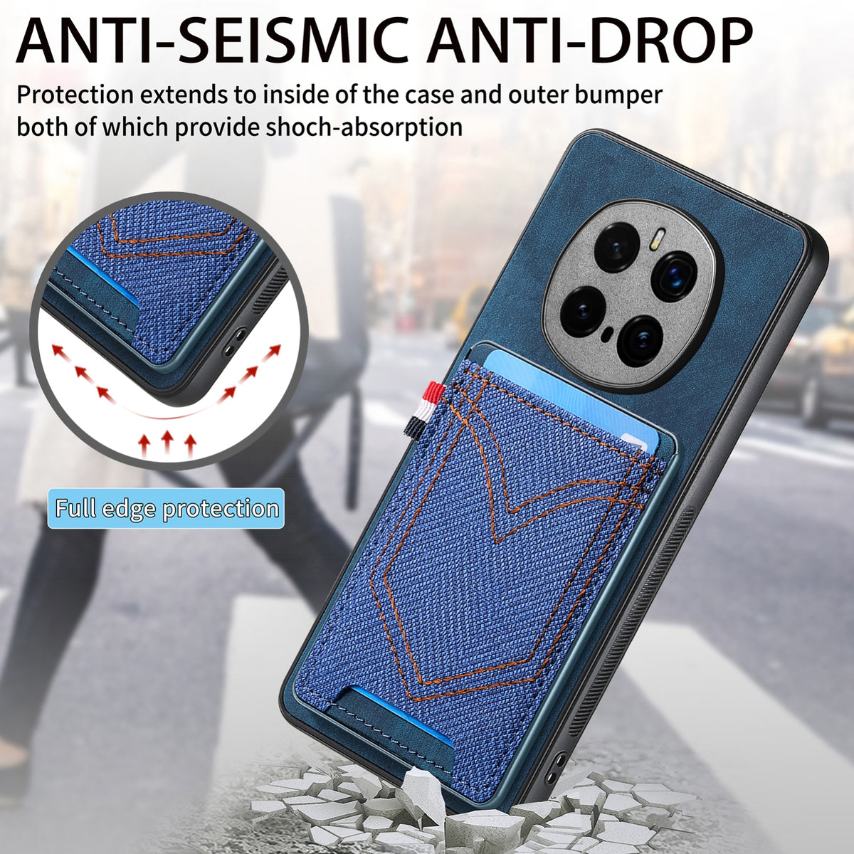 For Honor Win Turbo 5G Denim Texture Leather Skin Phone Case with Card Slot - Black - SYA002772406A