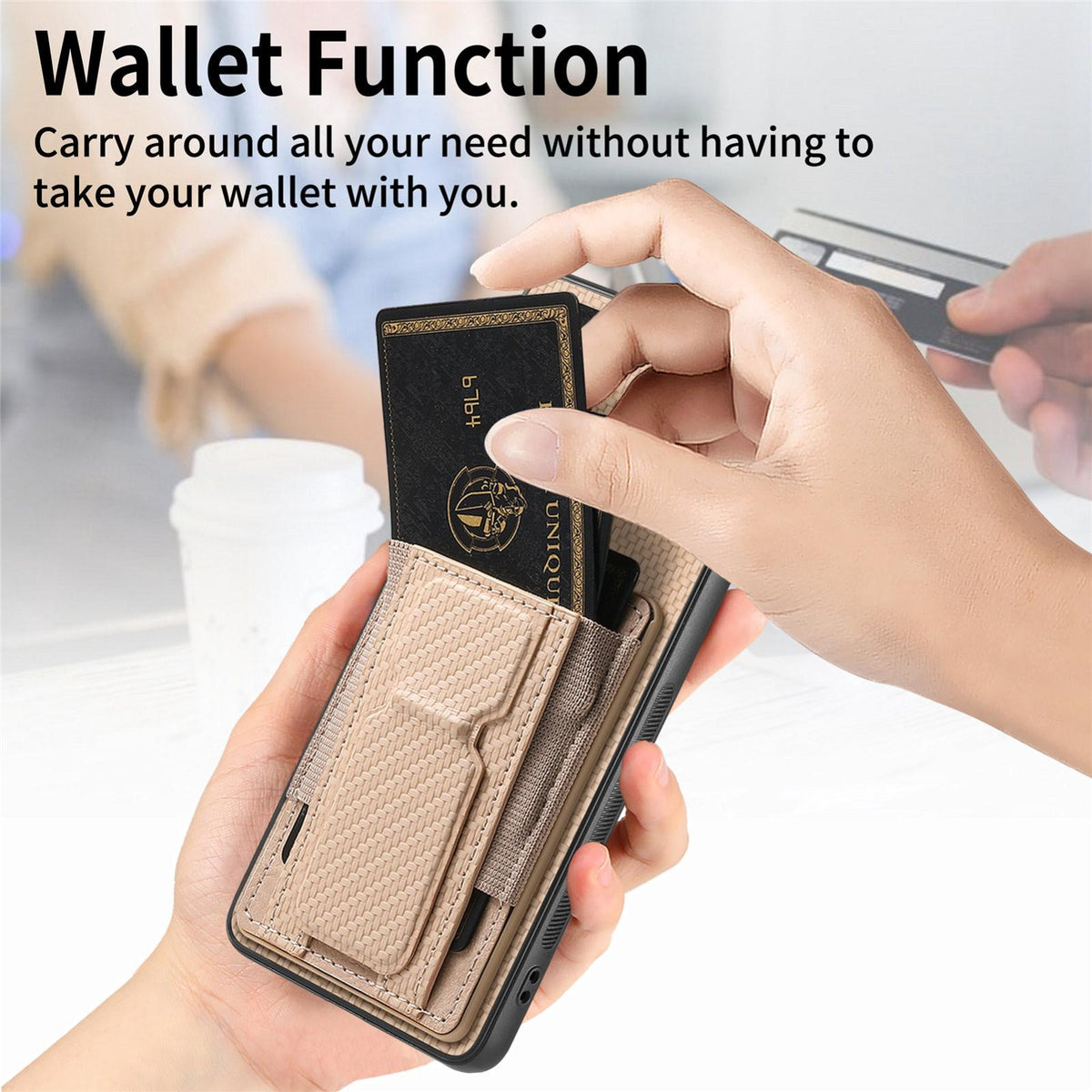 For Honor Win Turbo 5G Carbon Fiber Fold Stand Elastic Card Bag Phone Case - Khaki - SYA002775604D