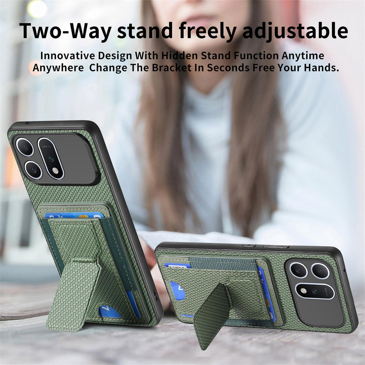 For Honor Win Turbo 5G Carbon Fiber Fold Stand Elastic Card Bag Phone Case - Green - SYA002775604E