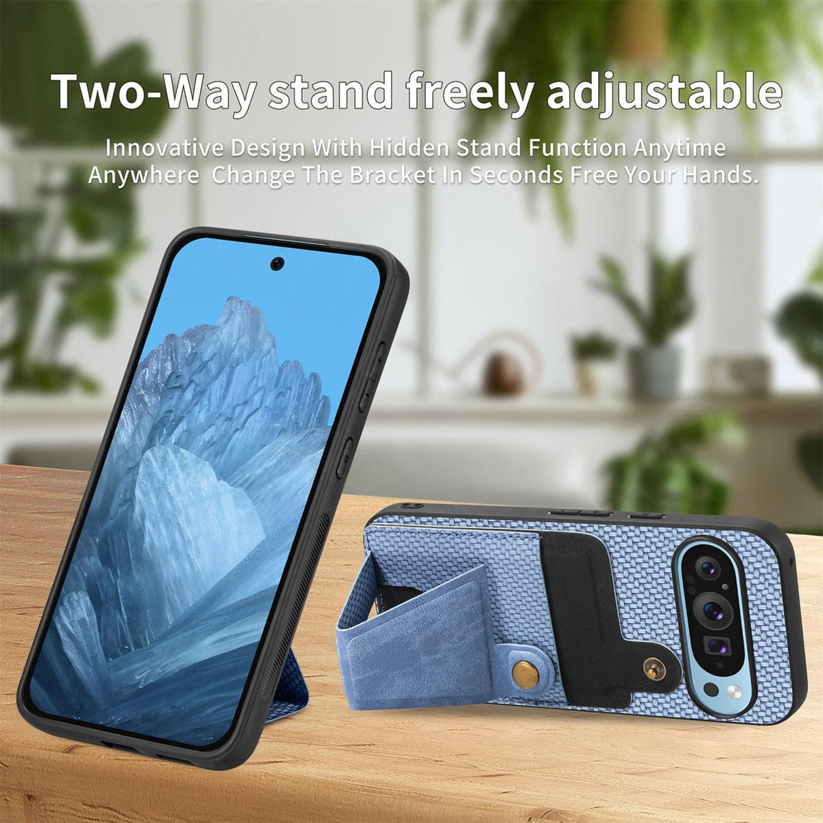 For Google Pixel 10 / 10 Pro Carbon Fiber Wallet Flip Card K-shaped Holder Phone Case - Blue - SYA002829705B