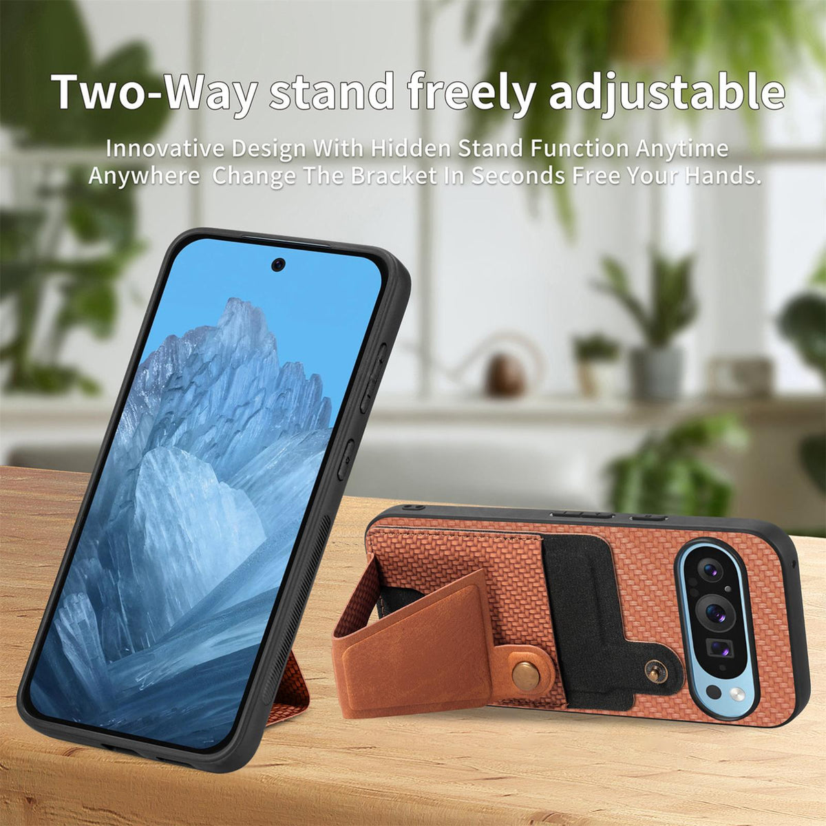 For Google Pixel 10 / 10 Pro Carbon Fiber Wallet Flip Card K-shaped Holder Phone Case - Brown - SYA002829705C