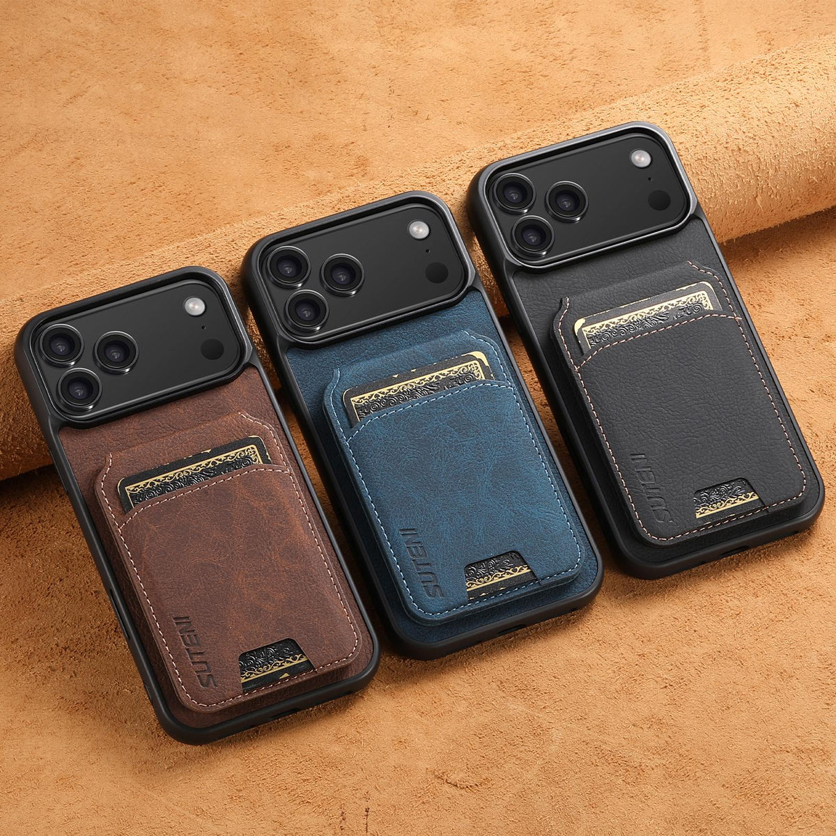 For iPhone 18 Pro Suteni H02 Litchi Leather Card Wallet Stand Back Phone Case - Black - SYA003022406A