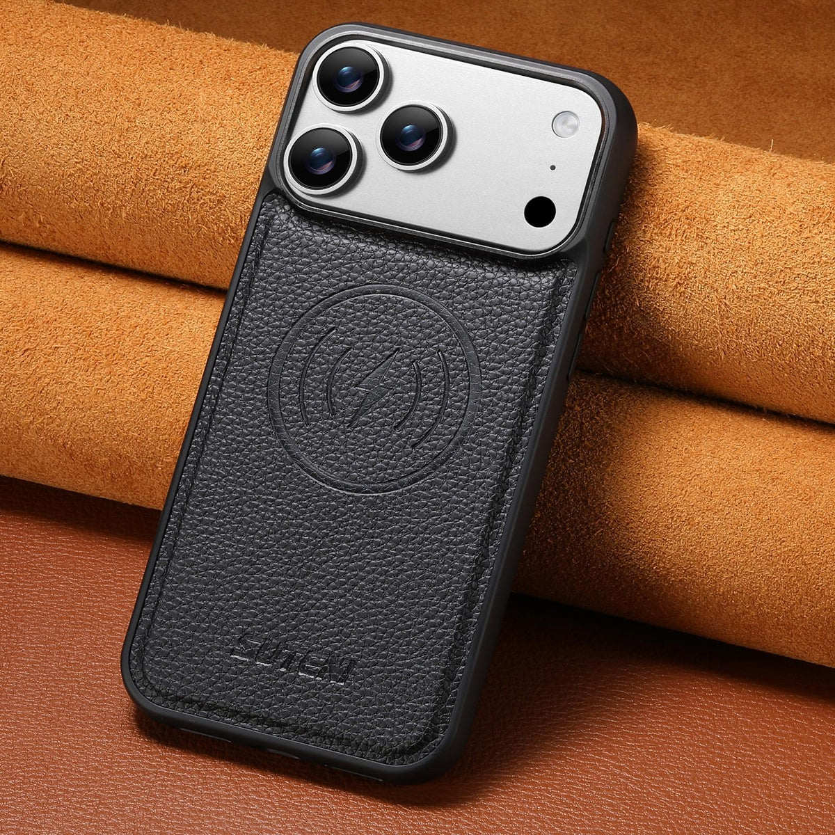 For iPhone 18 Pro Max Suteni G5 Large Litchi Texture Vegan Leather Magnetic Back Phone Case - Black - SYA003116019A