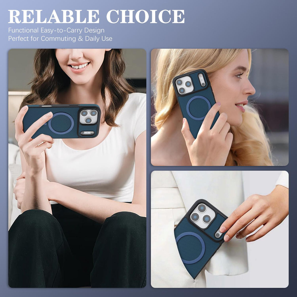 For iPhone 18 Pro Max Carbon Fiber MagSafe Phone Case - Blue - SYA003137709C