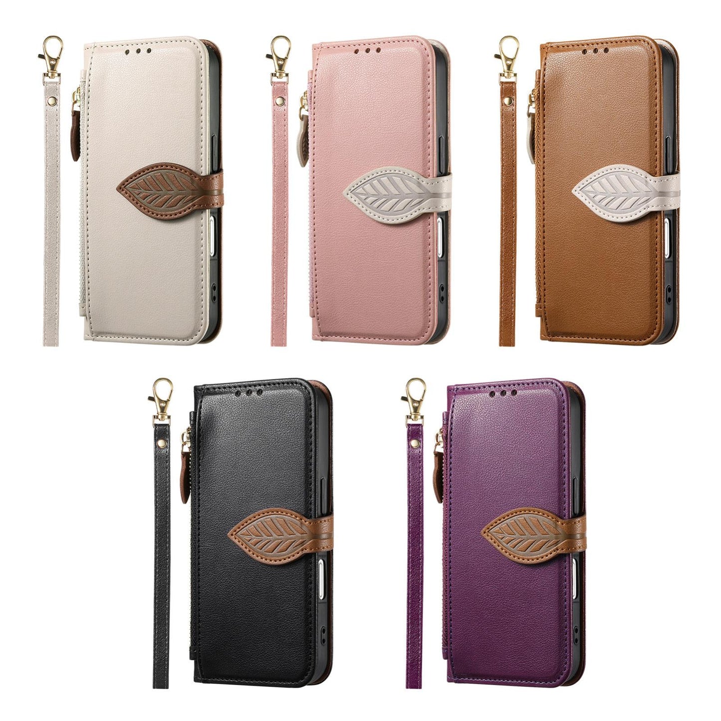 For Honor Play 80 Plus 5G Leaf Buckle Zipper Wallet Leather Phone Case with Strap(Purple)