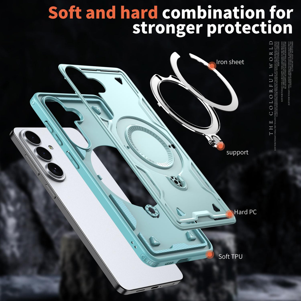 For Galaxy S26 FE 5G Kalebol PC Hybrid TPU Armor MagSafe Ring Holder Phone Case - Light Blue - SYA003148004H