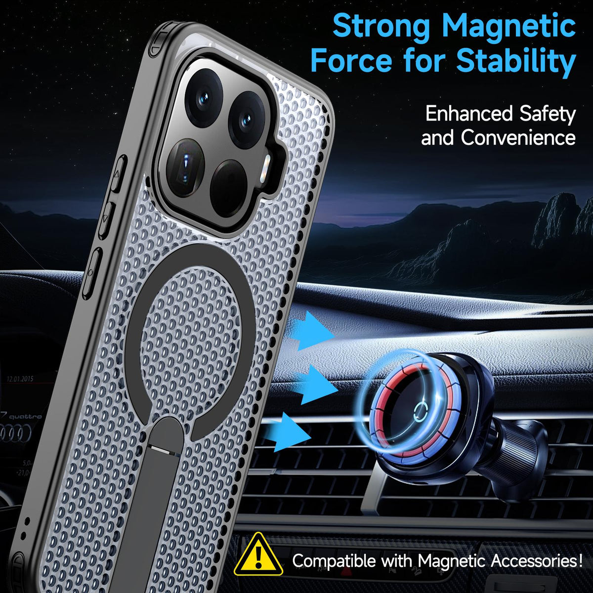 For Xiaomi 17T Pro 5G Kalebol Honeycomb Cooling MagSafe Holder Phone Case - Black - SYA003207905A