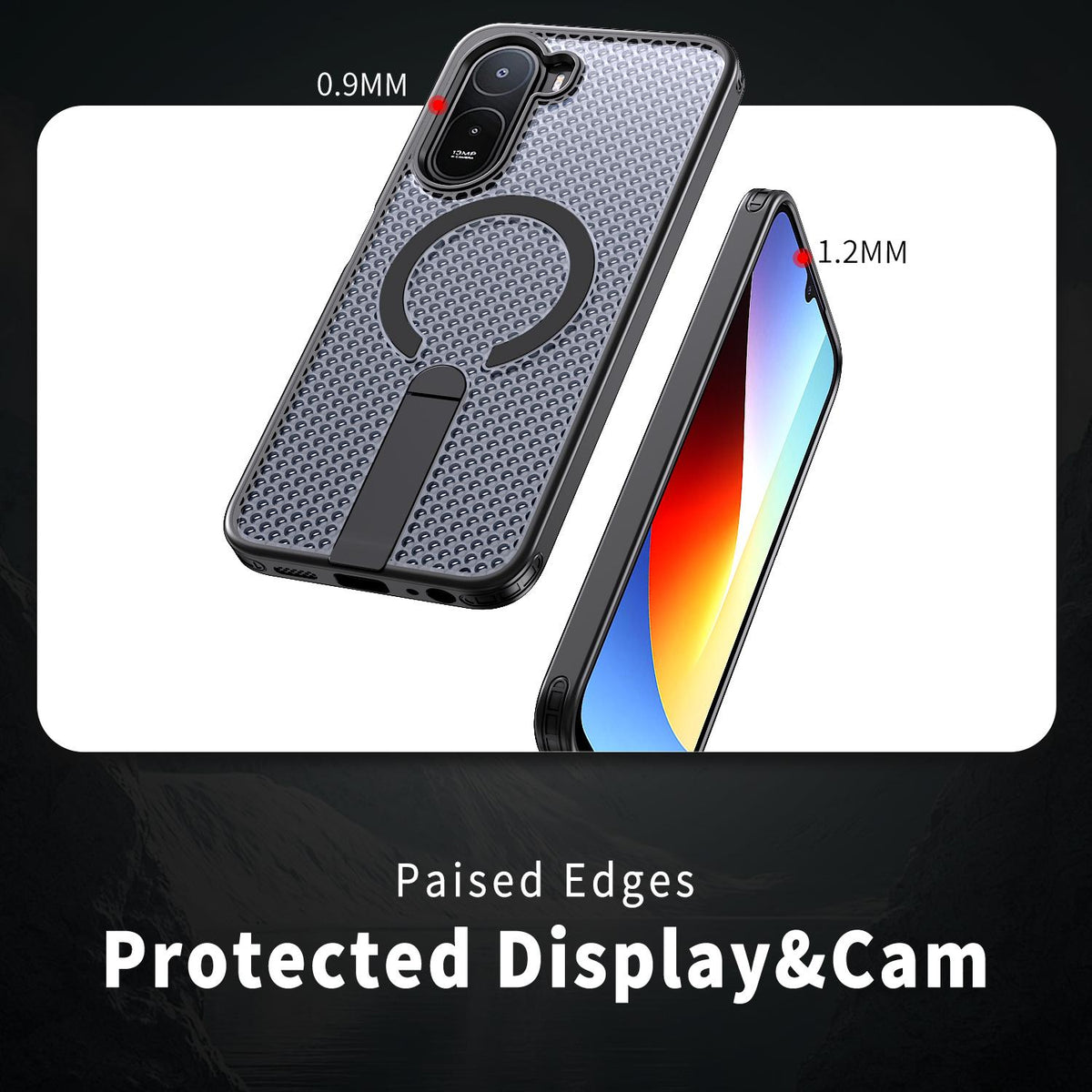 For Redmi A7 Pro 4G / 5G 171mm Kalebol Honeycomb Cooling MagSafe Holder Phone Case - Black - SYA003207907A