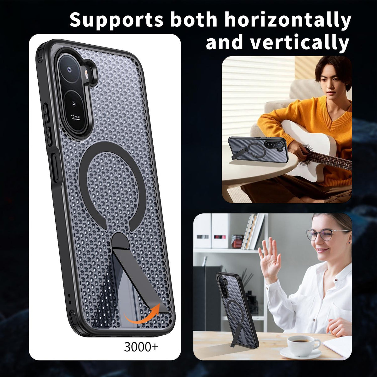 For Redmi A7 Pro 4G / 5G 171mm Kalebol Honeycomb Cooling MagSafe Holder Phone Case - Black - SYA003207907A