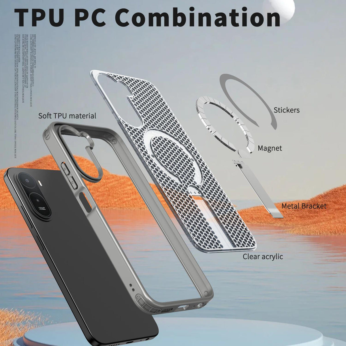For Redmi A7 Pro 4G / 5G 171mm Kalebol Honeycomb Cooling MagSafe Holder Phone Case - Titanium Grey - SYA003207907C