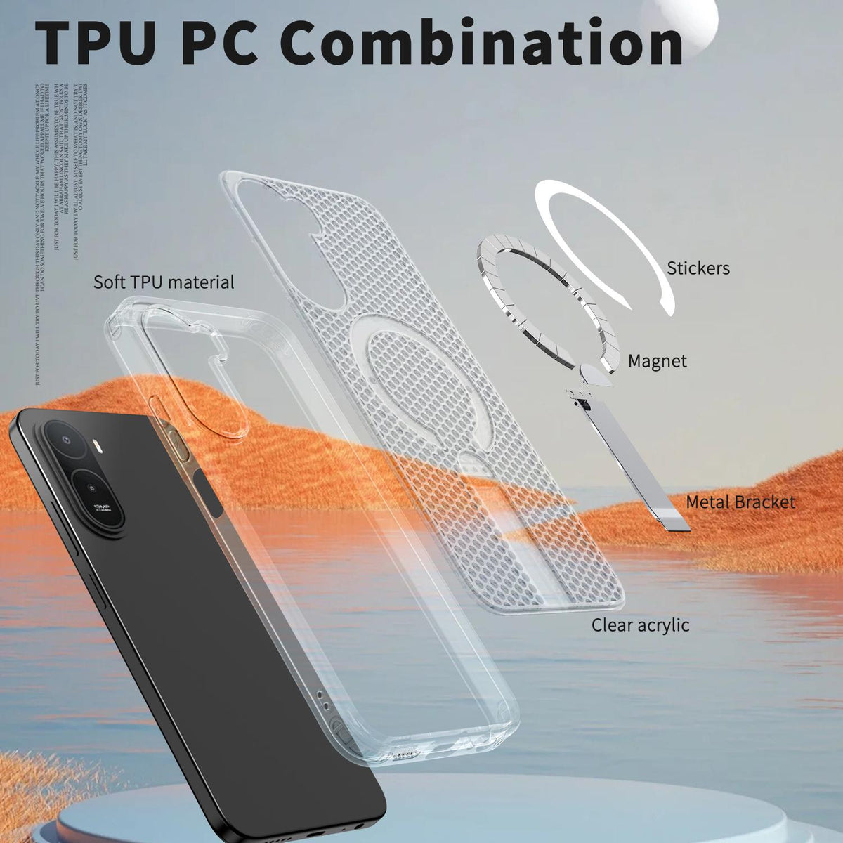 For Redmi A7 Pro 4G / 5G 171mm Kalebol Honeycomb Cooling MagSafe Holder Phone Case - Matte Transparent - SYA003207907D